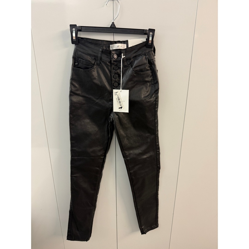 KanCan Black Coated Faux Leather High Rise Skinny Pants Button Fly KC8341BK 3/25